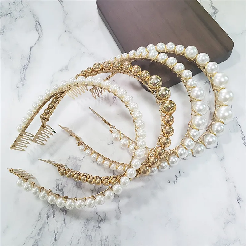 Фото PINKSEE Simple Design Imitation Pearls Hairbands Bridal Wedding Party Headdress Elegant Hair Hoop | Украшения и аксессуары