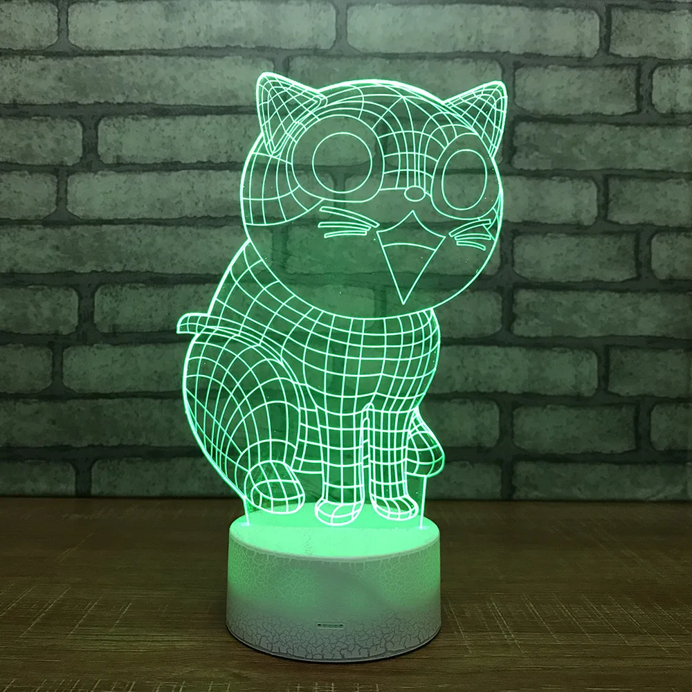 3D светодиодсветодиодный подсветка в виде кошки RGB ночная 7 цветов Настольная