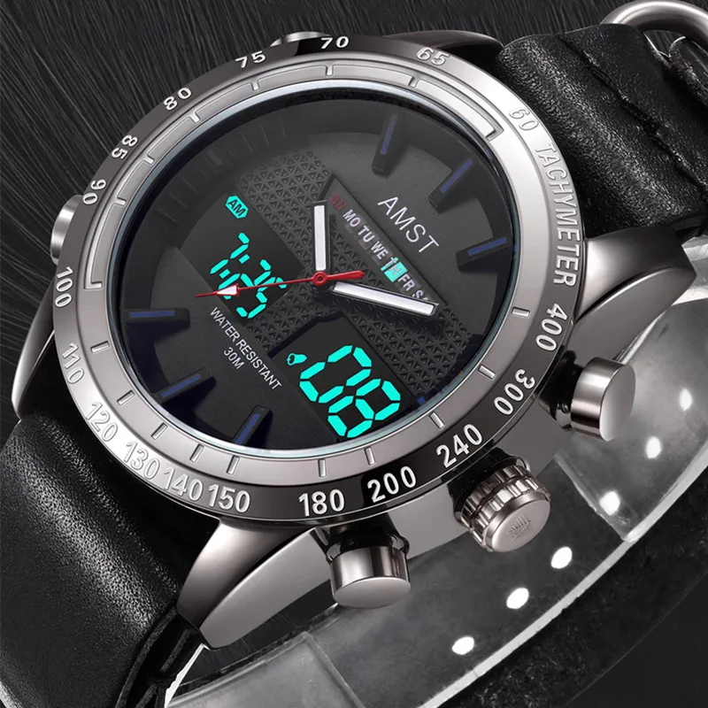 Новые модные мужские спортивные часы с двойным дисплеем кварцевые аналоговые