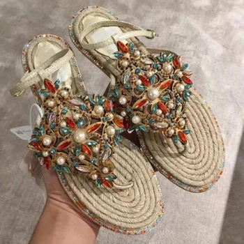 Colorful Crystal Women Gladiator Sandals Ethnic Bohemian Pearls Rhinestone Flip Flops Fisherman Summer Dress Shoes Flat Shoes
Colorful Crystal Women Gladiator Sandals Ethnic Bohemian Pearls Rhinestone Flip Flops Fisherman Summer Dress Shoes Flat Shoes