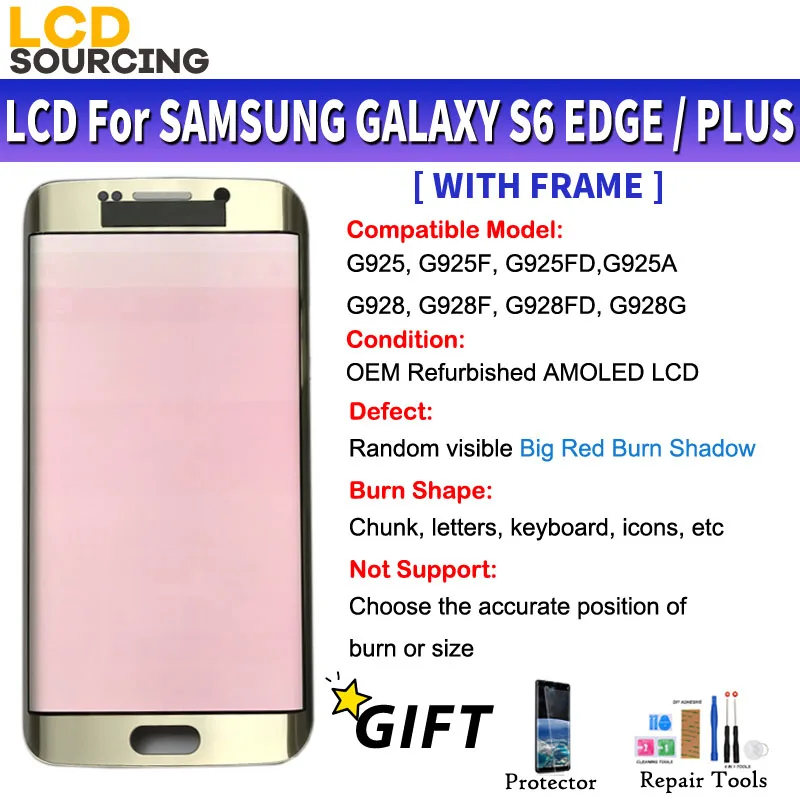 Red Burn-Shadow For Samsung Galaxy S6 Edge G925 / S6 Edge Plus G928 LCD Display Touch Screen Digitizer Assembly With FRAME
Red Burn-Shadow For Samsung Galaxy S6 Edge G925 / S6 Edge Plus G928 LCD Display Touch Screen Digitizer Assembly With FRAME