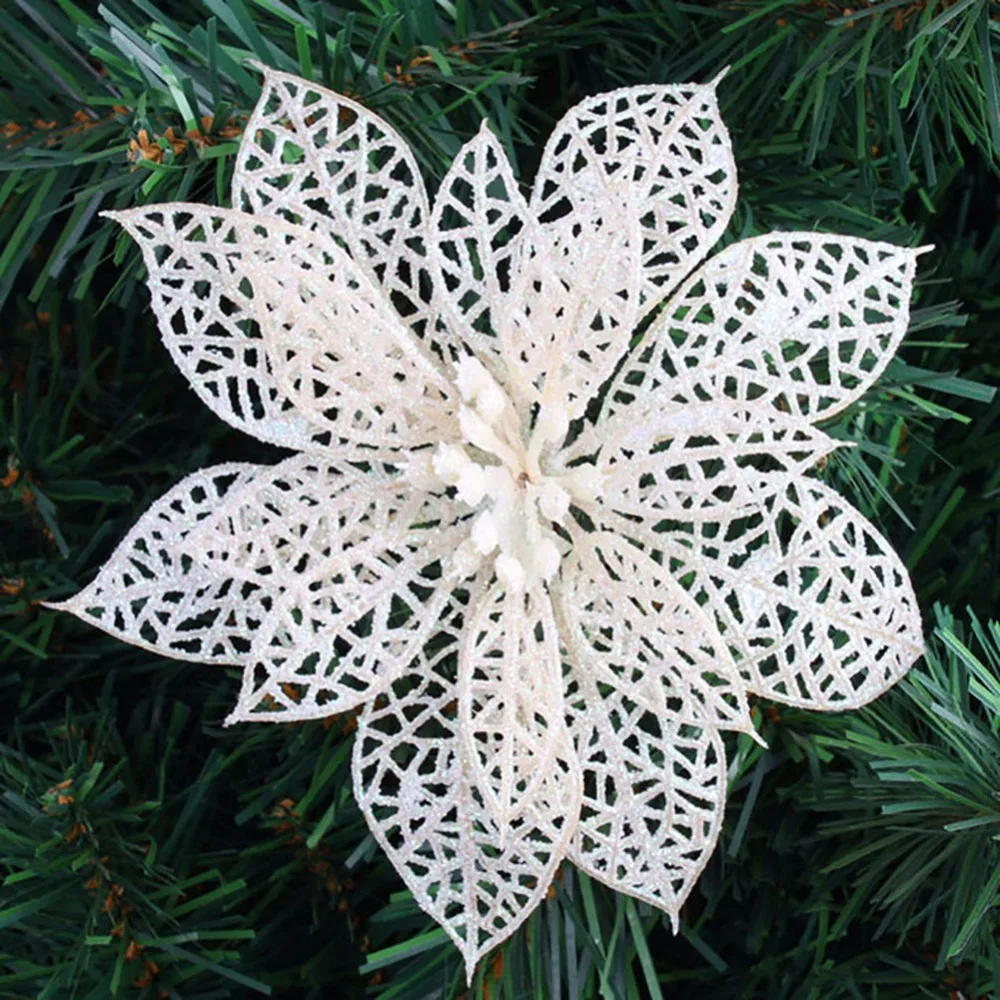 10Pcs/lot White/Golden/Silver Flower - shaped Cutouts Exquisite Artificial Christmas Flowers XMAS Tree Wreaths Decor Ornament
10Pcs/lot White/Golden/Silver Flower - shaped Cutouts Exquisite Artificial Christmas Flowers XMAS Tree Wreaths Decor Ornament