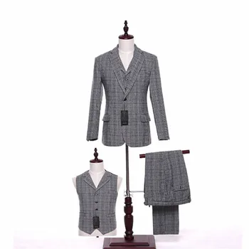 New Light Gray Striped Men Wedding Suits Formal Groom Tuxedos Prom 3 Piece Suits (jacket + pants + vest) custom made 
New Light Gray Striped Men Wedding Suits Formal Groom Tuxedos Prom 3 Piece Suits (jacket + pants + vest) custom made