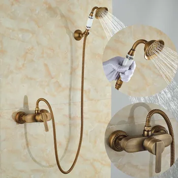 Wall mounted Single Handle Bath Shower Faucet With Ceramic Handshower Antique Brass Finish
Wall mounted Single Handle Bath Shower Faucet With Ceramic Handshower Antique Brass Finish