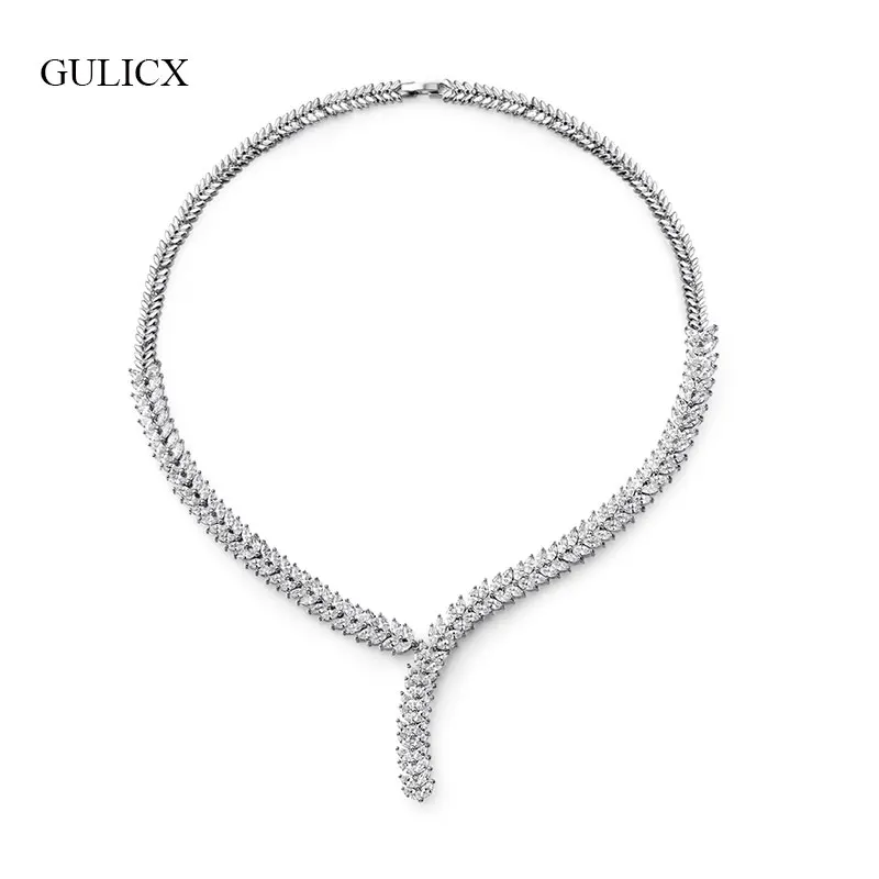 GULICX Luxury Infinity Leaf Shape CZ Pendant Necklaces For Women Silver Gold Color Zirconia Necklaces For Wedding Jewelry GLP802 
GULICX Luxury Infinity Leaf Shape CZ Pendant Necklaces For Women Silver Gold Color Zirconia Necklaces For Wedding Jewelry GLP802