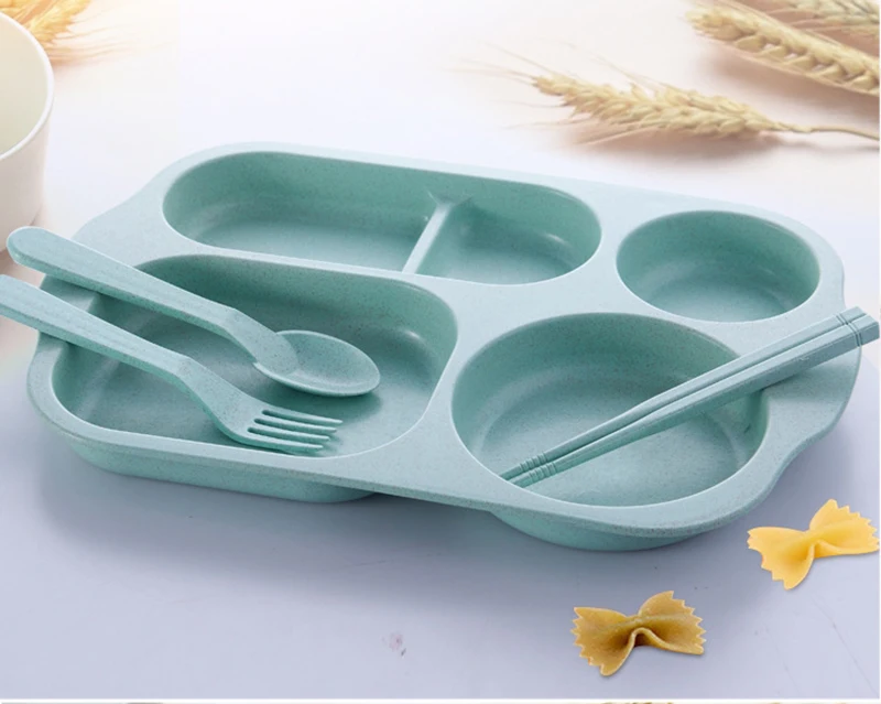 Creative Wheat Straw Children's Plate Organizer And Tableware Home Kitchen Out Picnic Portable Food Storage Green Tableware Creative Wheat Straw Children's Plate Organizer And Tableware Home Kitchen Out Picnic Portable Food Storage Green Tableware