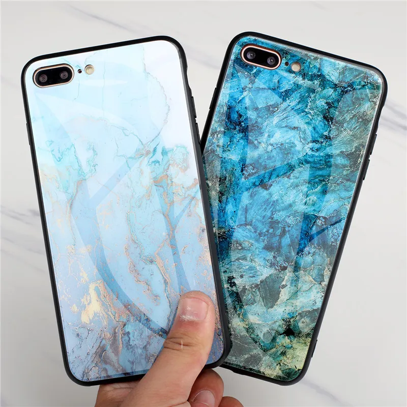 Мраморный жесткий чехол для iPhone 8 Plus стеклянный мягкий из тпу с краями 7 чехлы