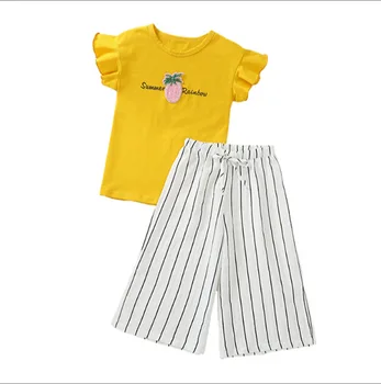 Summer Girls T-shirts Pants Sets Chinese Girl Flying Sleeve Pineapple T-shirt Striped Wide Leg Pants Suit 3-7 Years
Summer Girls T-shirts Pants Sets Chinese Girl Flying Sleeve Pineapple T-shirt Striped Wide Leg Pants Suit 3-7 Years