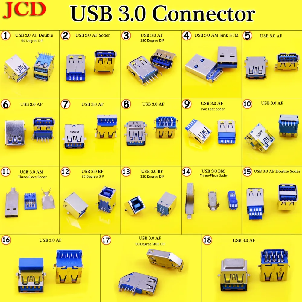JCD USB Connector 3.0 Micro USB jack Dual Charging socket High-speed Data Transmission for laptop U Disk Printer USB 3.0 A Type
JCD USB Connector 3.0 Micro USB jack Dual Charging socket High-speed Data Transmission for laptop U Disk Printer USB 3.0 A Type