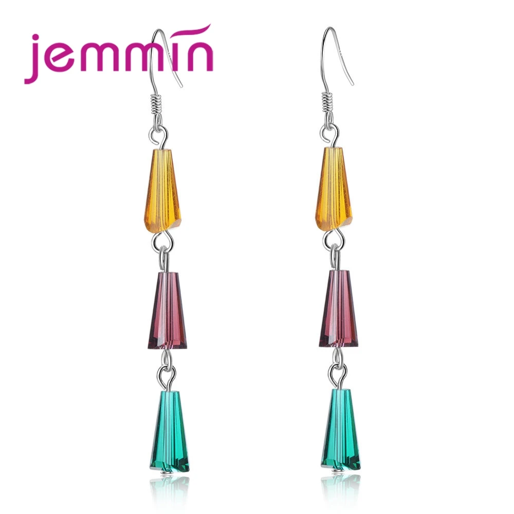 JEMMI NNew Fashion Long Multi Layer Color Delicate Ladies Bright Clear 925 Sterling Silver Detachable Flexible Earrings Big Sale | Украшения