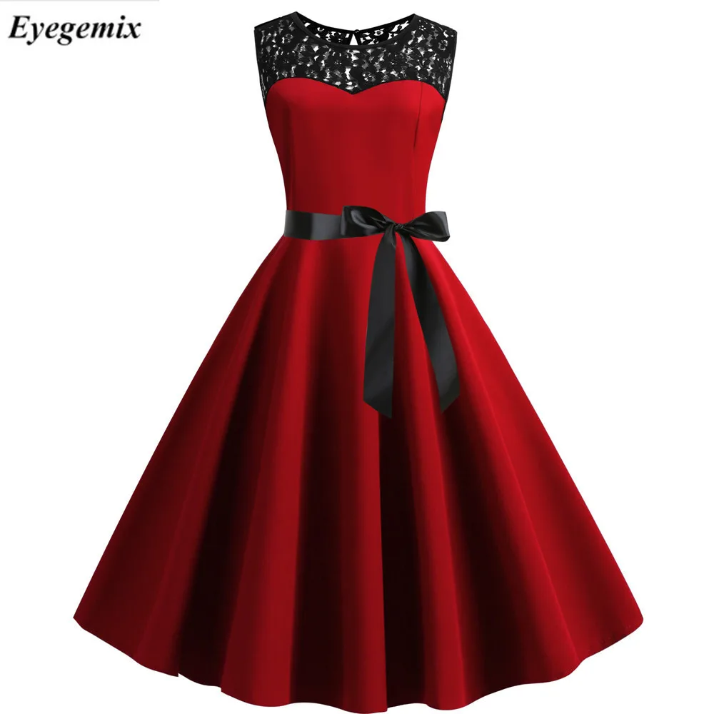 Fashion Party Dresses Women Sleeveless Solid Lace Hepburn Vintage Swing High-Waist Pleated Dress Plus Size Vestidos Robe Femme
Fashion Party Dresses Women Sleeveless Solid Lace Hepburn Vintage Swing High-Waist Pleated Dress Plus Size Vestidos Robe Femme
