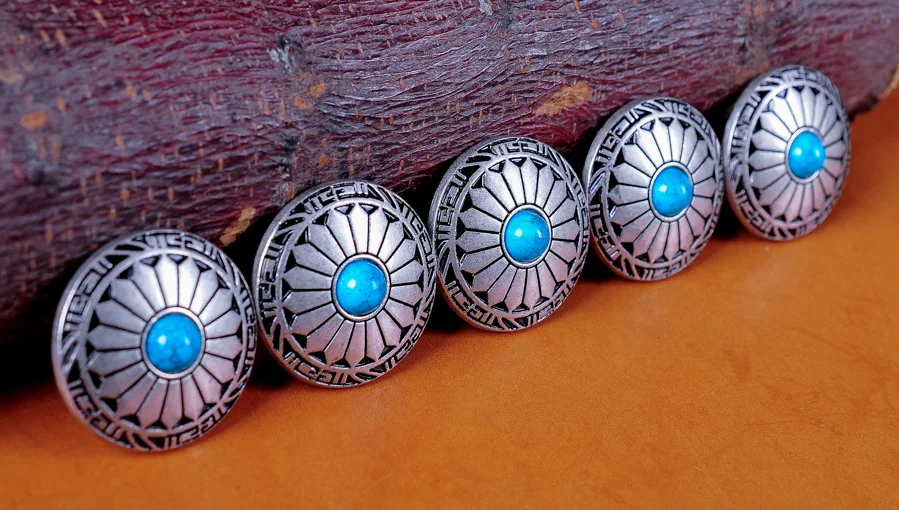 10X Turquoise Flower Leathercraft Western Saddles Wallet Silver Conchos Decor