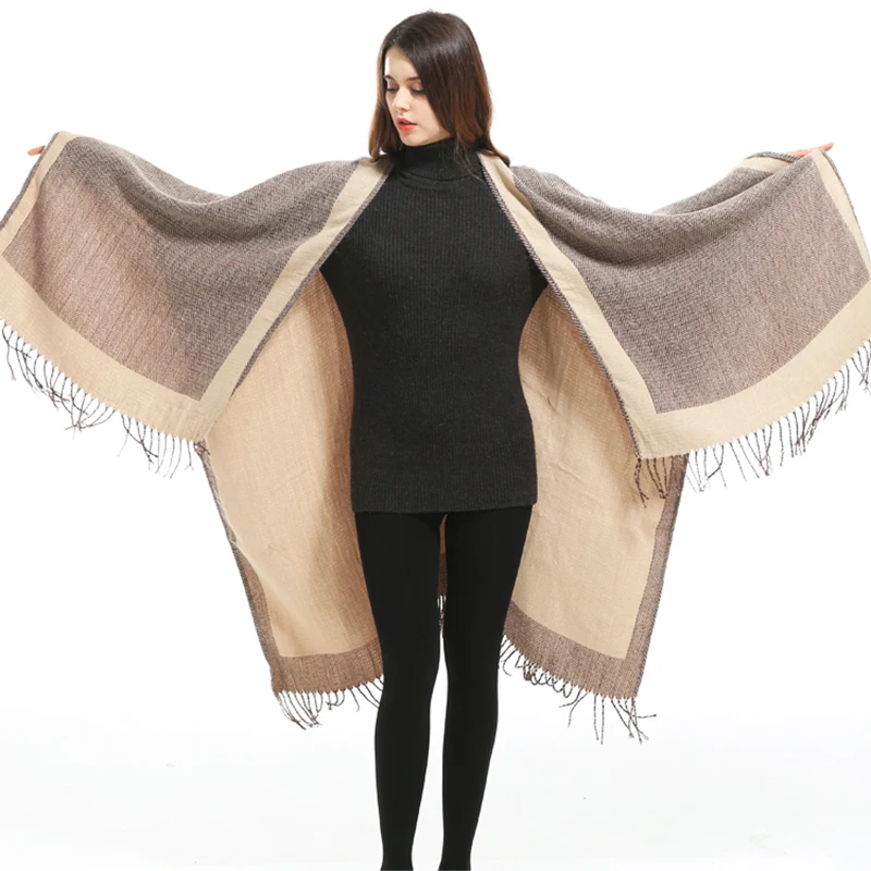 

New Women Shawl Scarf Loose Ladies Solid Knitted Shawls Blanket Duplex Cardigans Tassel Fashion Overwear Coat Poncho And Capes