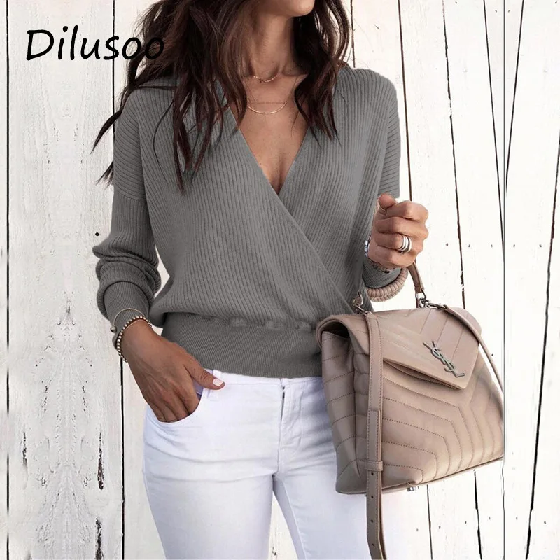 Dilusoo 2019 Autumn Knitted Sweater Women Sexy V-neck Slim Pullovers Casual Sweater Ladies Full Sleeve Overalls Winter Sweater
Dilusoo 2019 Autumn Knitted Sweater Women Sexy V-neck Slim Pullovers Casual Sweater Ladies Full Sleeve Overalls Winter Sweater