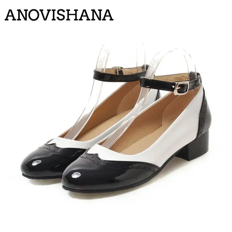 ANOVISHANA women pumps ankle strap brogues oxfords round toe shoes low heels mixed color pu leather zapatos casual footwear D539
ANOVISHANA women pumps ankle strap brogues oxfords round toe shoes low heels mixed color pu leather zapatos casual footwear D539