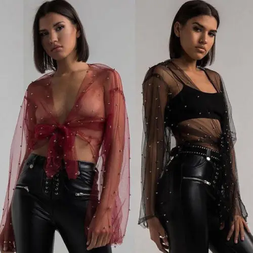 Fashion Women Long Sleeve Shirt Chic Twisted Casual Mesh Sheer Pearl Beading See through Blouse Loose New Style Tops Shirt
Fashion Women Long Sleeve Shirt Chic Twisted Casual Mesh Sheer Pearl Beading See through Blouse Loose New Style Tops Shirt