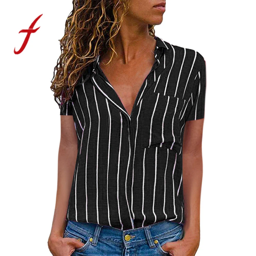 Women t shirt 2019 ladies striped short sleeve button shirt Turn-down collar Camisetas de mujer manga corta lapel summer shirt
Women t shirt 2019 ladies striped short sleeve button shirt Turn-down collar Camisetas de mujer manga corta lapel summer shirt
