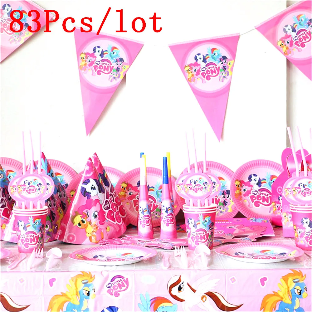 Party Decorations 83Pcs/lot My little Pony Birthday Party Decoration Napkin Tablecloth Paper Cup plate Banner Party Supplies
Party Decorations 83Pcs/lot My little Pony Birthday Party Decoration Napkin Tablecloth Paper Cup plate Banner Party Supplies