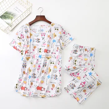2019 Summer Women Pajamas Cotton Print White Flamingo Pajama Set Top + Capris Elastic Waist Plus Size 3XL Lounge pijamas S92002
2019 Summer Women Pajamas Cotton Print White Flamingo Pajama Set Top + Capris Elastic Waist Plus Size 3XL Lounge pijamas S92002