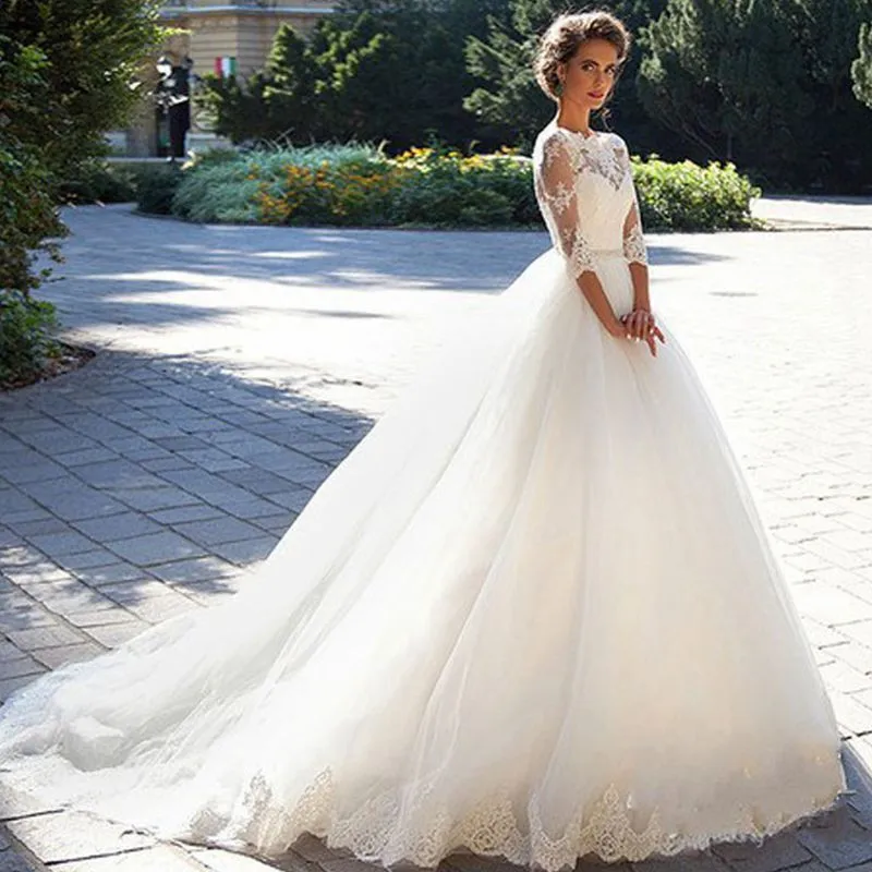 NEW hot sale Long Sleeves Lace flower Wedding Dresses O -neck Floor Length Ball Gown Luxury Bridal Gowns Vestidos De Novia
NEW hot sale Long Sleeves Lace flower Wedding Dresses O -neck Floor Length Ball Gown Luxury Bridal Gowns Vestidos De Novia