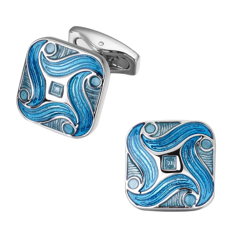 

2017 new men's fashion jewellery Cufflinks artist Blue Enamel Cufflinks wholesale and retail