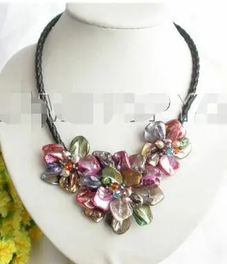 Free Shipping >> handcraft bloom Multicolor seashell pearls choker leather necklace GIFT 18" E133
Free Shipping >> handcraft bloom Multicolor seashell pearls choker leather necklace GIFT 18" E133
