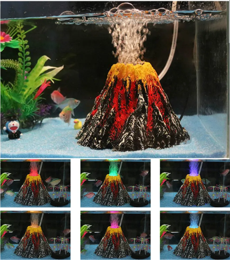 

New Fashion Aquarium Volcano Stone Decoration Fish Tank Bubble Volcano Eruption Aquarium Ornament Used With Air Pump Led Light