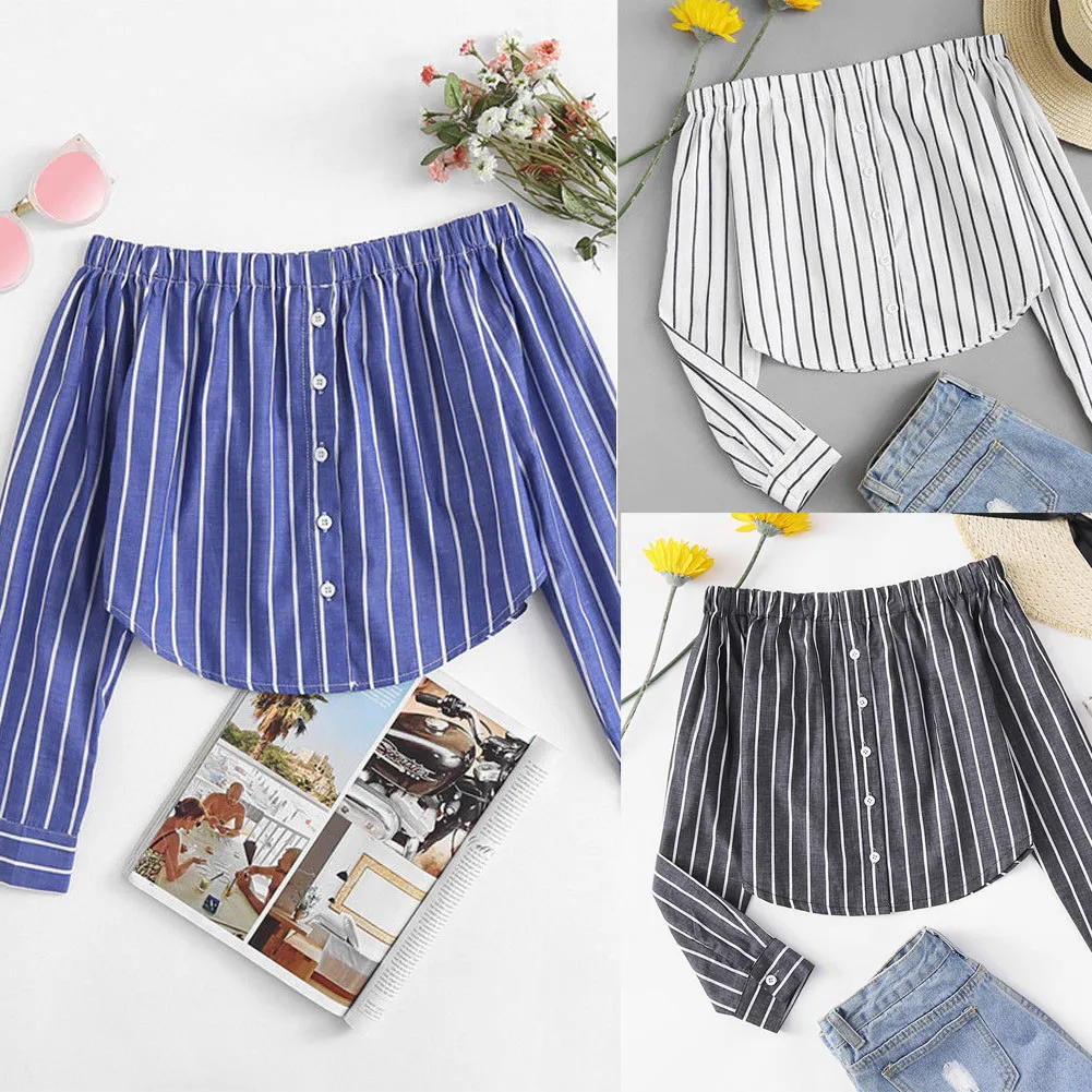 Women's Button Striped Open Back Unsleeved Chiffon One Shoulder Long Sleeve Loose Shirt Long Sleeve Shirt#15#15
Women's Button Striped Open Back Unsleeved Chiffon One Shoulder Long Sleeve Loose Shirt Long Sleeve Shirt#15#15
