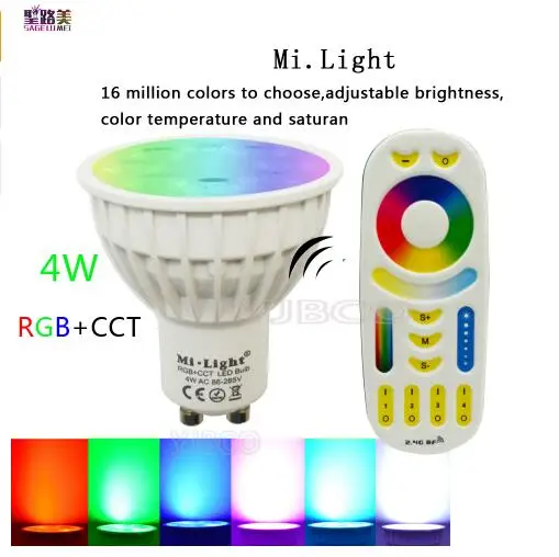Mi Light AC85-265V 4W Led Bulb Dimmable MR16 GU10 RGB+CCT(2700-6500K) Spotlight Indoor Decoration + 2.4G Wireless RF LED Remote
Mi Light AC85-265V 4W Led Bulb Dimmable MR16 GU10 RGB+CCT(2700-6500K) Spotlight Indoor Decoration + 2.4G Wireless RF LED Remote