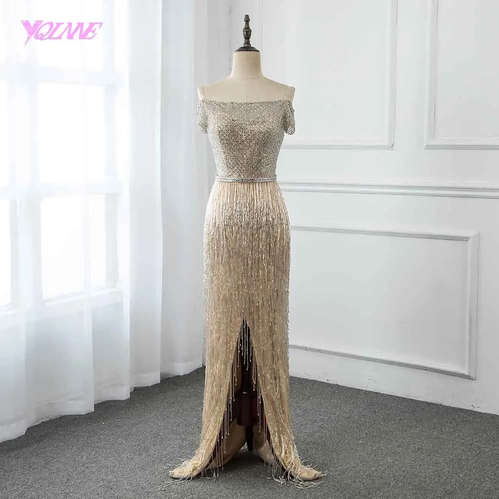 YQLNNE 2019 Champagne Long Off the Shoulder Evening Dress Beading Tassel Pageant Dresses Vestido De Festa
YQLNNE 2019 Champagne Long Off the Shoulder Evening Dress Beading Tassel Pageant Dresses Vestido De Festa