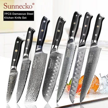 SUNNECKO Damascus Chef Utility Santoku Slicing Paring Cleaver Steak Bread Knife Damascus Steel Cut Kitchen Knives Set G10 Handle
SUNNECKO Damascus Chef Utility Santoku Slicing Paring Cleaver Steak Bread Knife Damascus Steel Cut Kitchen Knives Set G10 Handle