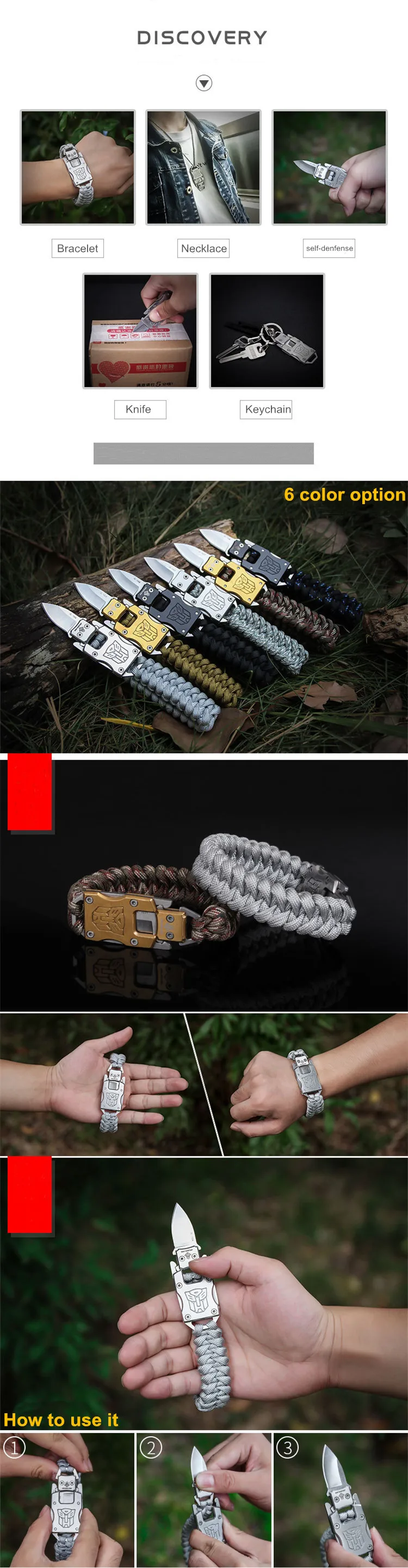 Outdoor survival paracord with knife