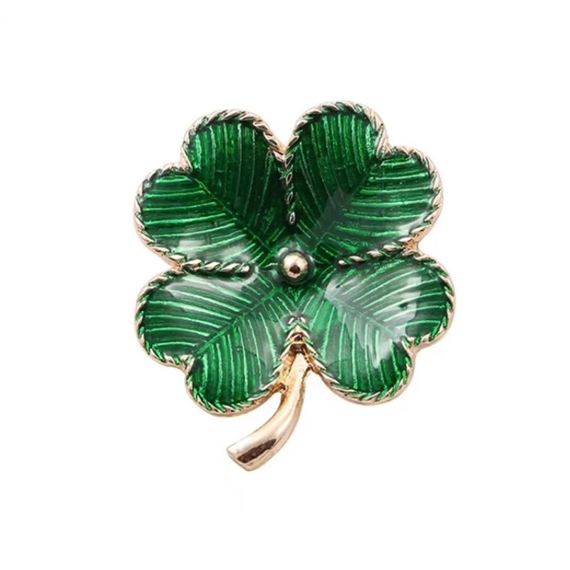 

OneckOha Green Enamel Flower Tree Brooches Four Leaves Clover Pin Women's Garment Accessories Pinecone Brooch Pin