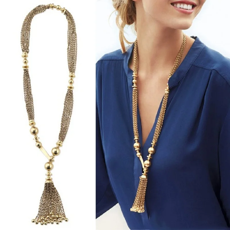 1 PCs Fashion Women Retro Luxury Golden Color Necklace Chain Bead Twisted Tassels Chain Long Necklace Jewelry
1 PCs Fashion Women Retro Luxury Golden Color Necklace Chain Bead Twisted Tassels Chain Long Necklace Jewelry