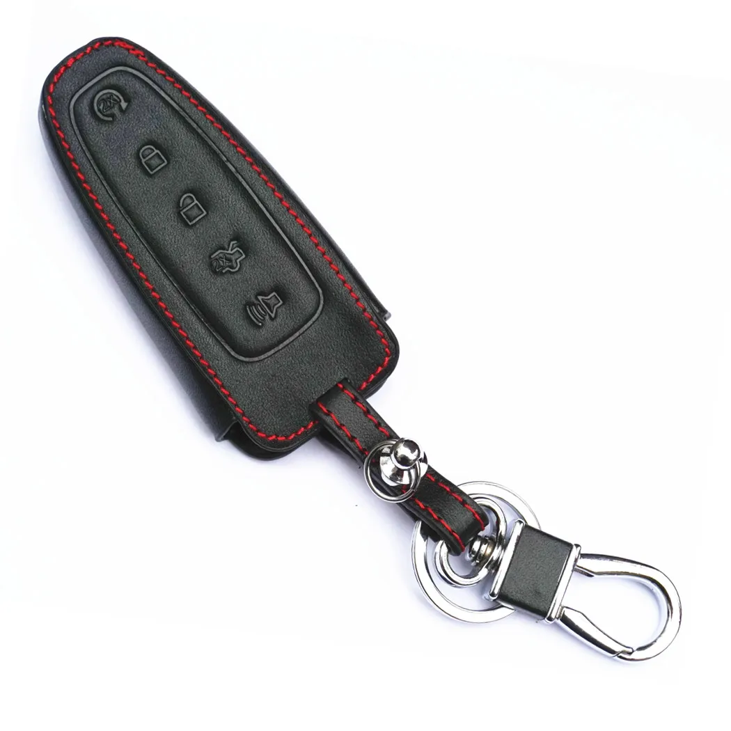 Фото WFMJ Genuine Leather 5 Buttons Remote Smart Key Chain Holder Cover Case For Ford C-Max Edge Escape Expedition Flex Focus Taurus |