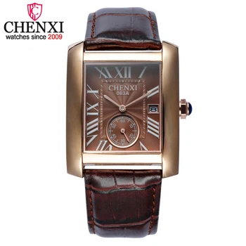 

Luxury CHENXI Brand Classic Design Rectangular Male Watches Casual Fashion Leather Watch Man Calendar Quartz Men Gold Wristwatch