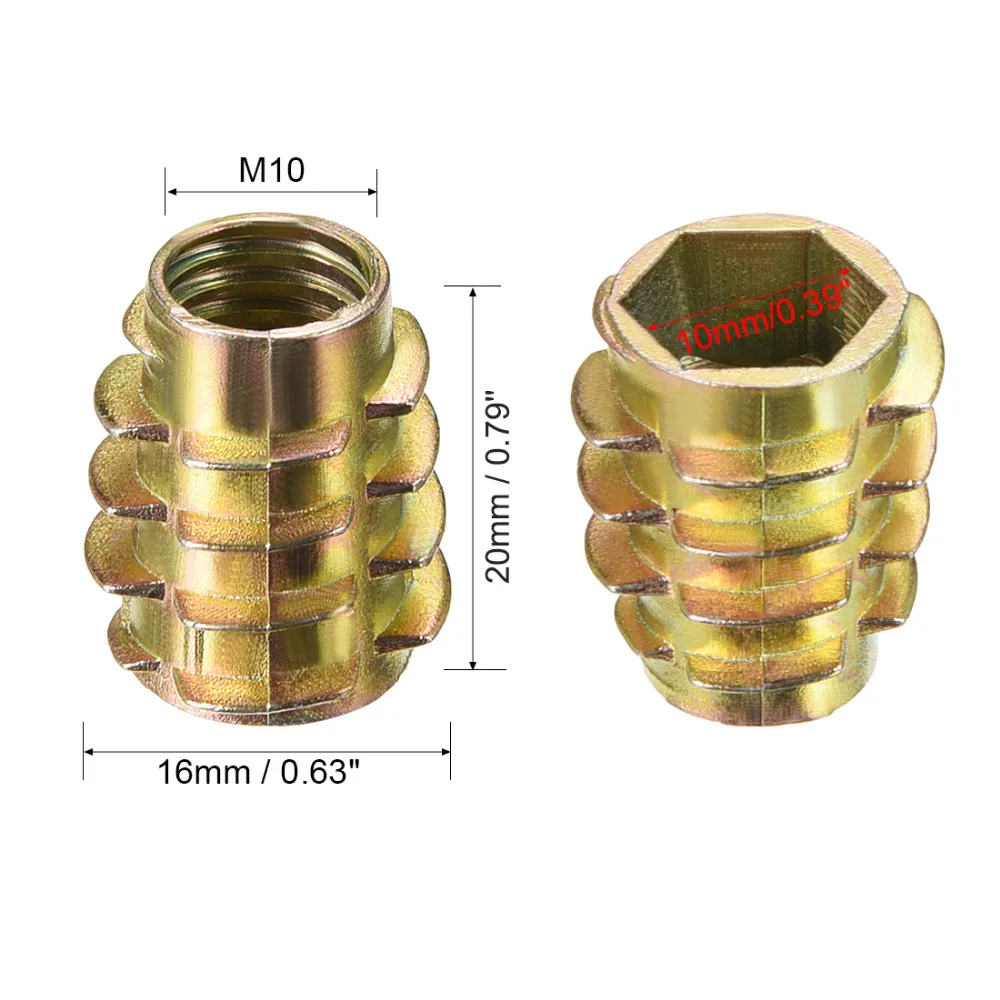 Uxcell 10pcs M8 M10 Internal Threads Length 20-25mm Hex-Flush Wood Insert Nut Threaded Insert Zinc Alloy Furniture Nuts
Uxcell 10pcs M8 M10 Internal Threads Length 20-25mm Hex-Flush Wood Insert Nut Threaded Insert Zinc Alloy Furniture Nuts