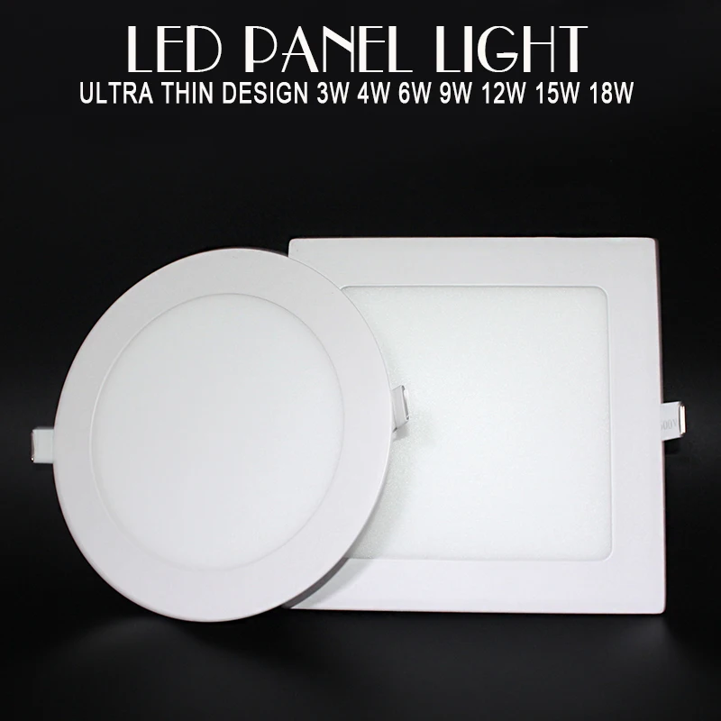 

Ultra Thin LED Downlight 3w 4w 6w 9w 12w 15w 18w Round/Square Panel Ceiling Recessed Lamp AC85-265V Warm\Cool White Color
