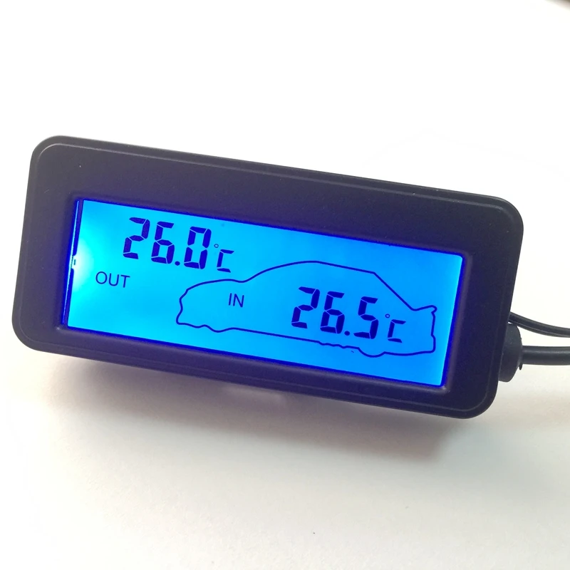 

DC 12V Digital Car Thermometer Black Mini LCD Car Inside Outside Temperature Meter Monitor Blue Backlit With 1.5M Cable Sensor