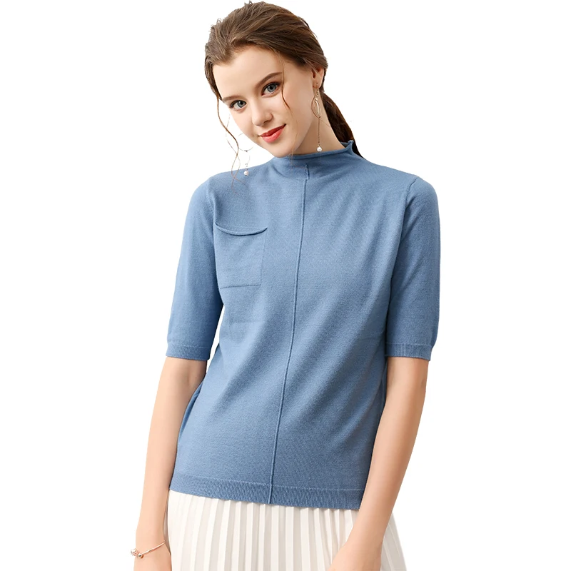 BELIARST 2019 New half-high collar short-sleeved pocket solid color knitted wool top boutique casual fashion
BELIARST 2019 New half-high collar short-sleeved pocket solid color knitted wool top boutique casual fashion