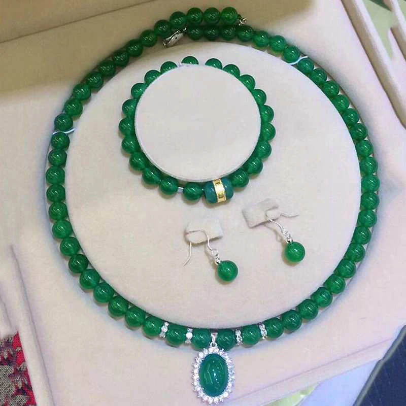 Ruifan Natural Green Chalcedony Necklace/Earrings/Bracelet Sets Sterling Silver 925 Women Jewelry Set Gift for March 8 YJS024
Ruifan Natural Green Chalcedony Necklace/Earrings/Bracelet Sets Sterling Silver 925 Women Jewelry Set Gift for March 8 YJS024
