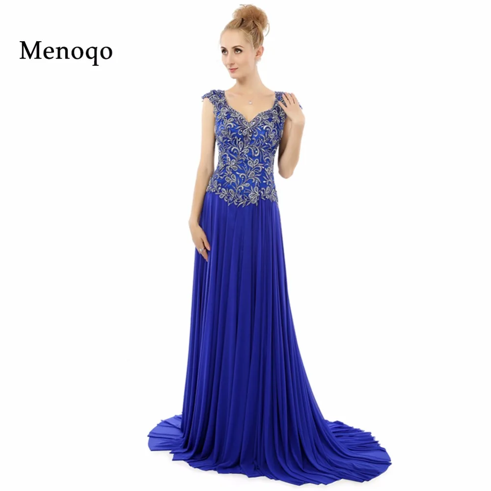 Vestidos de festa Royal blue A line Cap sleeve Applique Chiffon Sexy Open back Formal Gowns Real Image Prom Dresses long
Vestidos de festa Royal blue A line Cap sleeve Applique Chiffon Sexy Open back Formal Gowns Real Image Prom Dresses long