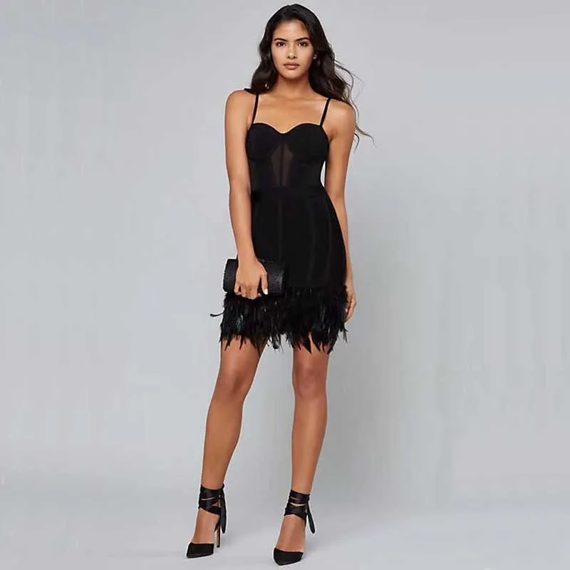 wholesale 2019 Newest Women Black Spaghetti Strap Feathers Fashion mini sexy Celebrity Cocktail party bandage dress(L2913)
wholesale 2019 Newest Women Black Spaghetti Strap Feathers Fashion mini sexy Celebrity Cocktail party bandage dress(L2913)