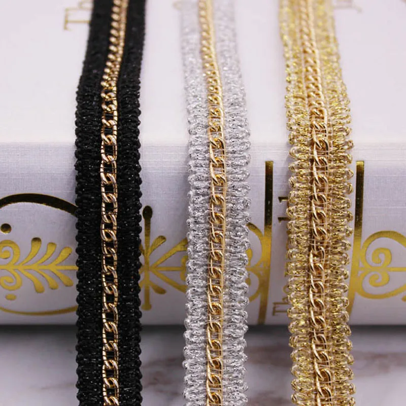 10Yards Korean Ribbon Gold Metal Chain Lace Sweater Lace Trims Vintage Clothing Accessories Dentelle Applique Black Gold
10Yards Korean Ribbon Gold Metal Chain Lace Sweater Lace Trims Vintage Clothing Accessories Dentelle Applique Black Gold