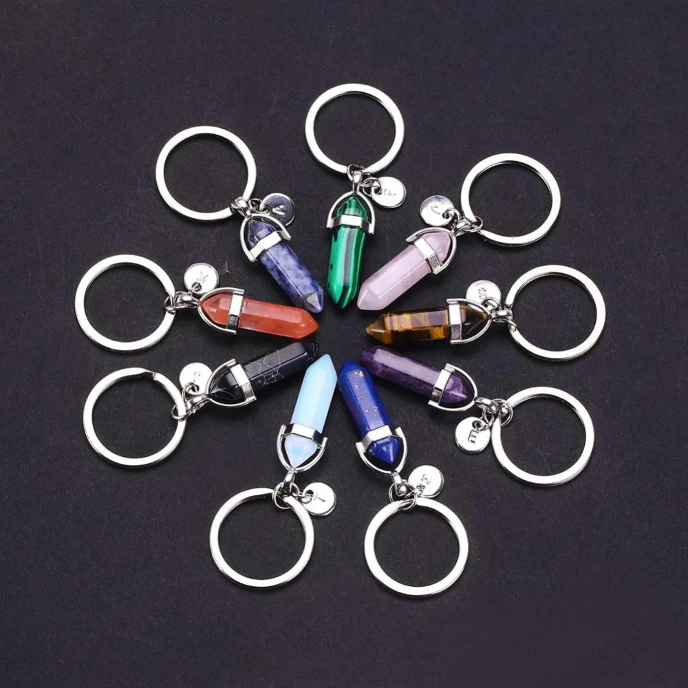 

26 Letters llavero keychain Natural Stone Key ring Silver Fashion Jewelry Crystal Quartz Key chain for Women Men 2019 porte clef