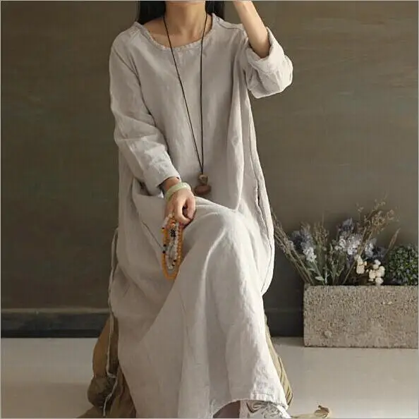 2019 new autumn cotton linen dress large code loose linen robe long sleeved women dress mori dresses casual N177
2019 new autumn cotton linen dress large code loose linen robe long sleeved women dress mori dresses casual N177