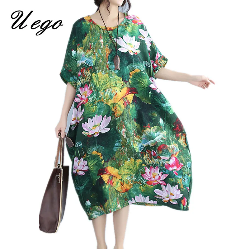 Uego 2019 New Cotton Linen Summer Dress Print Lots Big Plus Size Ladies Beach Casual Dress 100kg Wear Women Midi Dress vestidos
Uego 2019 New Cotton Linen Summer Dress Print Lots Big Plus Size Ladies Beach Casual Dress 100kg Wear Women Midi Dress vestidos