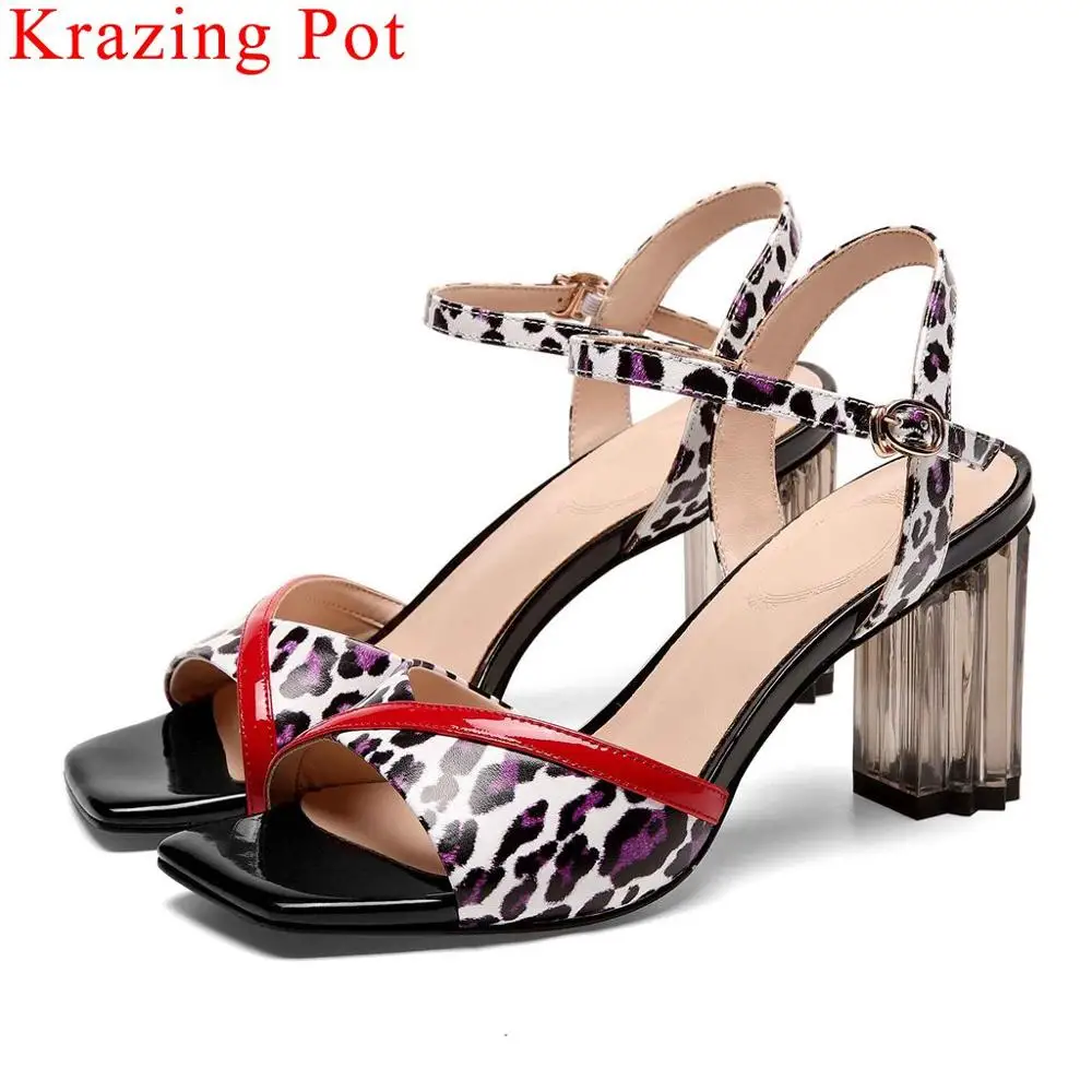 Women brand summer popular leopard cow leather women sandals peep square toe buckle strap high heels officer dancer shoes L74
Women brand summer popular leopard cow leather women sandals peep square toe buckle strap high heels officer dancer shoes L74