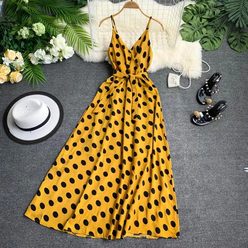 Women Vinage Dot Printed Long Robe Vestidos New Summer Sexy V-neck Spaghetti Strap Dress Woman Backless Beach Casual Dresses
Women Vinage Dot Printed Long Robe Vestidos New Summer Sexy V-neck Spaghetti Strap Dress Woman Backless Beach Casual Dresses