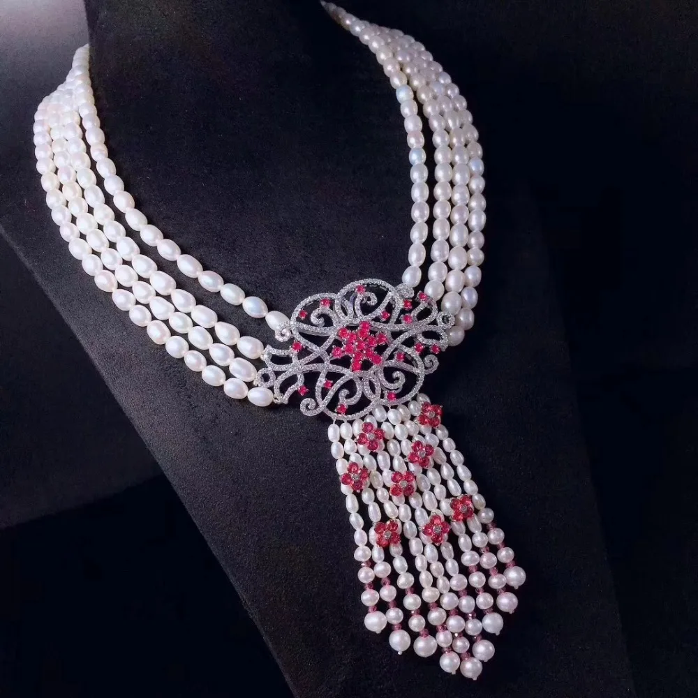 natural fresh water pearl necklace multi layers 925 sterling silver with cubic zircon tassels red color party wedding necklace
natural fresh water pearl necklace multi layers 925 sterling silver with cubic zircon tassels red color party wedding necklace
